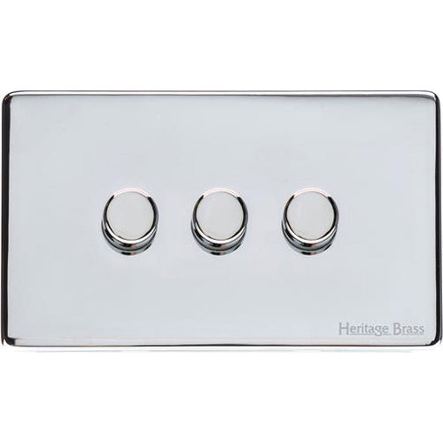 Vintage Range Polished Chrome Switches & Sockets, X02 - 3 Gang Dimmer 400 watts (Compatible with halogen/ incandescent bulbs) by Heritage Brass By M-Marcus