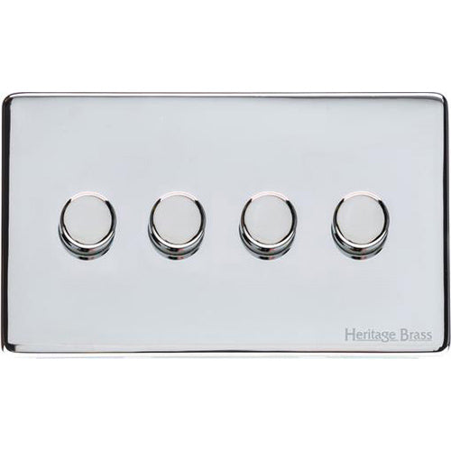 Vintage Range Polished Chrome Switches & Sockets, X02 - 4 Gang Dimmer 250 watts (Compatible with halogen/ incandescent bulbs) by Heritage Brass By M-Marcus
