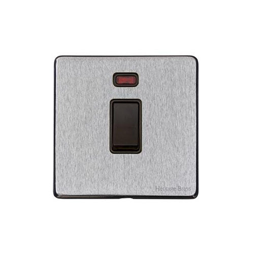 Windsor Range Satin Chrome Silk Switches & Sockets, WN35 - 20A Double Pole Switch with Neon by Heritage Brass By M-Marcus