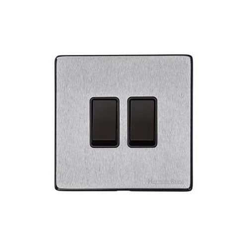 Windsor Range Satin Chrome Silk Switches & Sockets, WN35 - 2 Gang Rocker Switch by Heritage Brass By M-Marcus