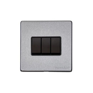 Windsor Range Satin Chrome Silk Switches & Sockets, WN35 - 3 Gang Rocker Switch by Heritage Brass By M-Marcus