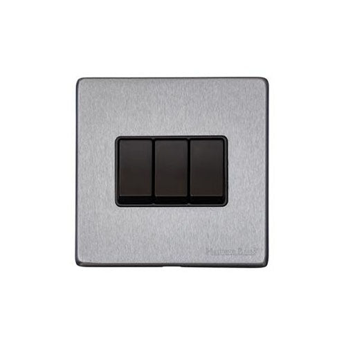 Windsor Range Satin Chrome Silk Switches & Sockets, WN35 - 3 Gang Rocker Switch by Heritage Brass By M-Marcus