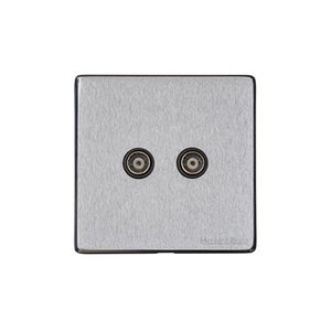 Windsor Range Satin Chrome Silk Switches & Sockets, WN35 - 2 Gang TV Coaxial Socket by Heritage Brass By M-Marcus