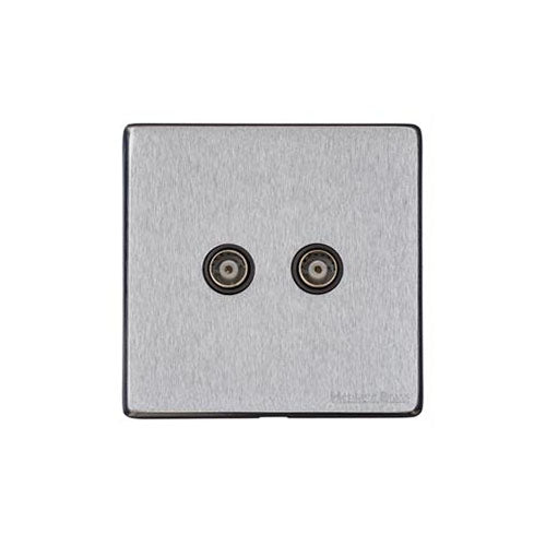 Windsor Range Satin Chrome Silk Switches & Sockets, WN35 - 2 Gang TV Coaxial Socket by Heritage Brass By M-Marcus