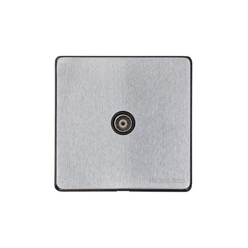 Windsor Range Satin Chrome Silk Switches & Sockets, WN35 - 1 Gang Isolated TV Coaxial Socket by Heritage Brass By M-Marcus