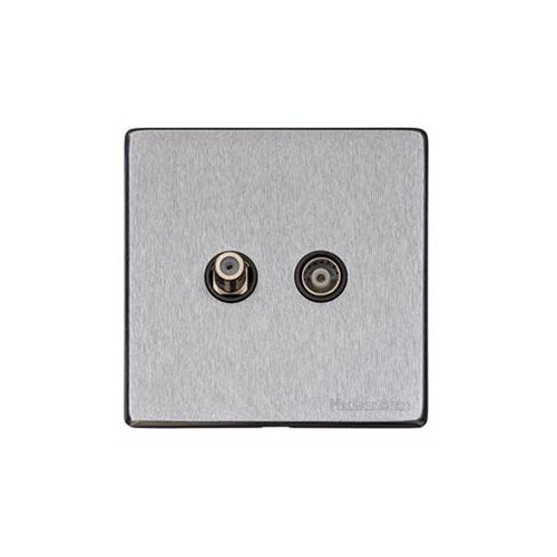 Windsor Range Satin Chrome Silk Switches & Sockets, WN35 - TV/Satellite Socket by Heritage Brass By M-Marcus
