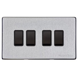 Windsor Range Satin Chrome Silk Switches & Sockets, WN35 - 4 Gang Rocker Switch by Heritage Brass By M-Marcus
