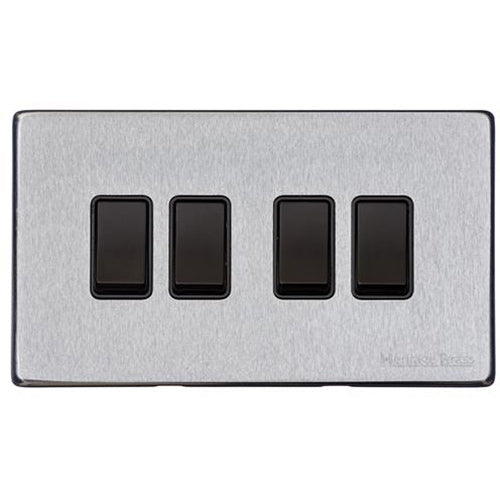 Windsor Range Satin Chrome Silk Switches & Sockets, WN35 - 4 Gang Rocker Switch by Heritage Brass By M-Marcus