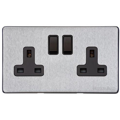 Vintage Range Satin Chrome Switches & Sockets, X03 - Double Socket (13 Amp) by Heritage Brass By M-Marcus