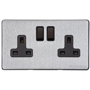 Windsor Range Satin Chrome Silk Switches & Sockets, WN35 - Double Socket (13 Amp) by Heritage Brass By M-Marcus