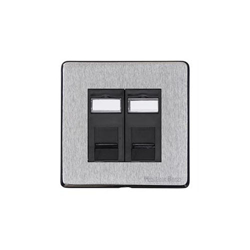 Windsor Range Satin Chrome Silk Switches & Sockets, WN35 - 2 Gang Secondary Line Socket by Heritage Brass By M-Marcus