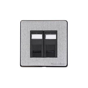 Windsor Range Satin Chrome Silk Switches & Sockets, WN35 - 2 Gang Master Line Socket by Heritage Brass By M-Marcus