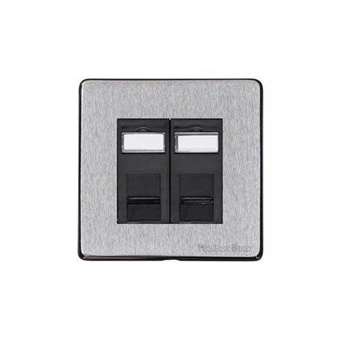 Windsor Range Satin Chrome Silk Switches & Sockets, WN35 - 2 Gang Master Line Socket by Heritage Brass By M-Marcus