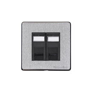 Windsor Range Satin Chrome Silk Switches & Sockets, WN35 - 2 Gang CAT6 by Heritage Brass By M-Marcus