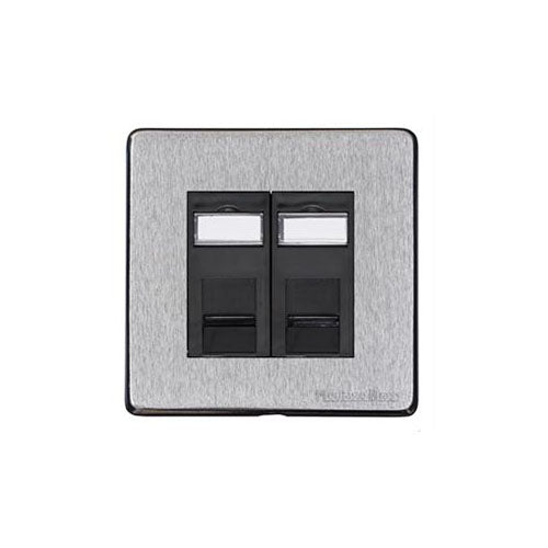 Vintage Range Satin Chrome Switches & Sockets, X03 - 2 Gang RJ45 by Heritage Brass By M-Marcus