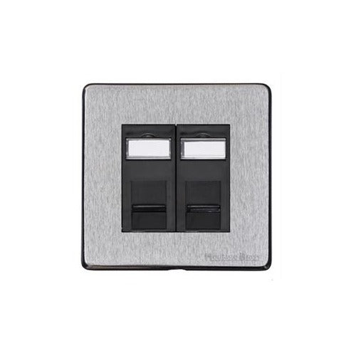 Vintage Range Satin Chrome Switches & Sockets, X03 - 2 Gang RJ45 by Heritage Brass By M-Marcus