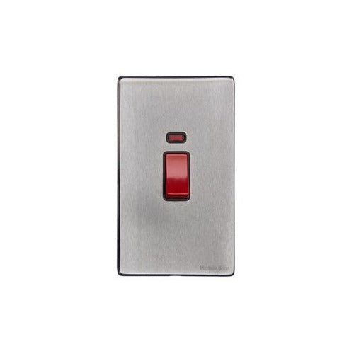 Vintage Range Satin Chrome Switches & Sockets, X03 - 45A DP Cooker Switch with Neon (tall plate) by Heritage Brass By M-Marcus