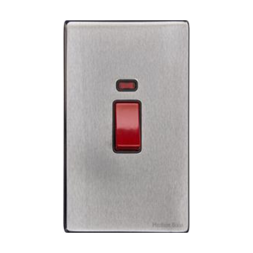 Vintage Range Satin Chrome Switches & Sockets, X03 - 45A DP Cooker Switch with Neon (tall plate) by Heritage Brass By M-Marcus