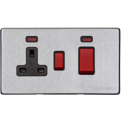 Windsor Range Satin Chrome Silk Switches & Sockets, WN35 - 45A Cooker Unit + 13A Socket by Heritage Brass By M-Marcus