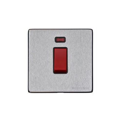 Windsor Range Satin Chrome Silk Switches & Sockets, WN35 - 45A DP Cooker Switch with Neon (single plate) by Heritage Brass By M-Marcus