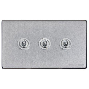 Windsor Range Satin Chrome Silk Switches & Sockets, WN35 - 3 Gang Toggle Switch by Heritage Brass By M-Marcus