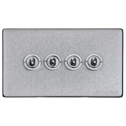 Vintage Range Satin Chrome Switches & Sockets, X03 - 4 Gang Toggle Switch by Heritage Brass By M-Marcus