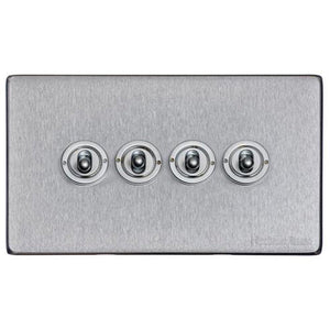 Windsor Range Satin Chrome Silk Switches & Sockets, WN35 - 4 Gang Toggle Switch by Heritage Brass By M-Marcus