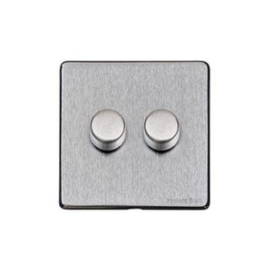 Windsor Range Satin Chrome Silk Switches & Sockets, WN35 - 2 Gang Dimmer 400 watts (Compatible with halogen/ incandescent bulbs) by Heritage Brass By M-Marcus