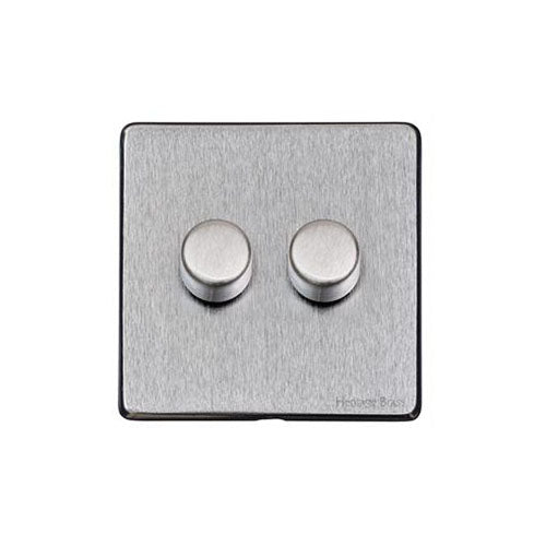 Windsor Range Satin Chrome Silk Switches & Sockets, WN35 - 2 Gang Dimmer 400 watts (Compatible with halogen/ incandescent bulbs) by Heritage Brass By M-Marcus