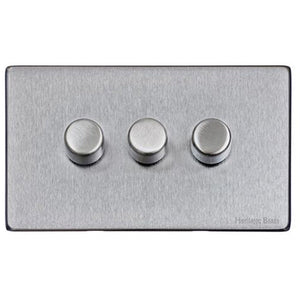 Windsor Range Satin Chrome Silk Switches & Sockets, WN35 - 3 Gang TED Dimmer (Compatible with LED Lamps) by Heritage Brass By M-Marcus