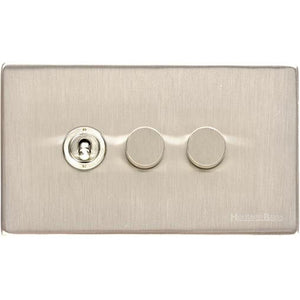 Vintage Range Satin Nickel Switches & Sockets, X05 - 3G Mixed Toggle Dimmer Switch 1xToggle 2xTED by Heritage Brass By M-Marcus