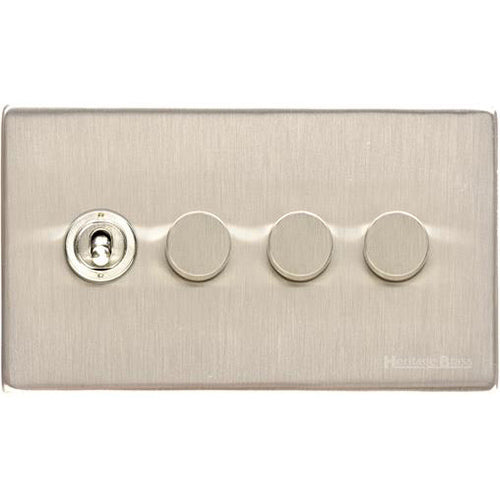 Vintage Range Satin Nickel Switches & Sockets, X05 - 4G Mixed Toggle Dimmer Switch 1xToggle 3xTED by Heritage Brass By M-Marcus