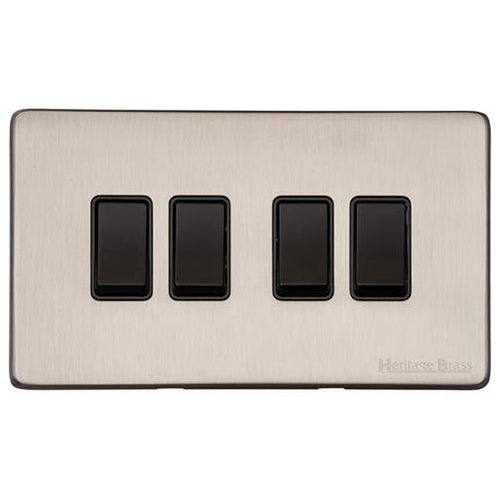 Vintage Range Satin Nickel Switches & Sockets, X05 - 4 Gang Rocker Switch by Heritage Brass By M-Marcus