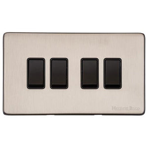 Windsor Range Satin Nickel Switches & Sockets, WN5 - 4 Gang Rocker Switch by Heritage Brass By M-Marcus