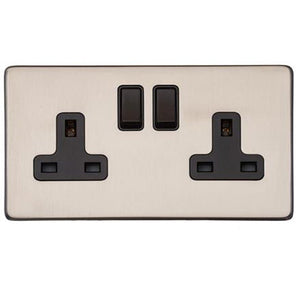 Windsor Range Satin Nickel Switches & Sockets, WN5 - Double Socket (13 Amp) by Heritage Brass By M-Marcus