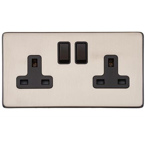 Windsor Range Satin Nickel Switches & Sockets, WN5 - Double Socket (13 Amp) by Heritage Brass By M-Marcus