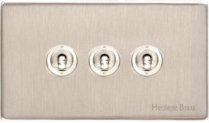 Heritage Brass Electrical, Vintage Range - Satin Nickel - 3 Gang Dolly Switch, 3 Gang Dolly Switch, 20 Amp 2 Way Dolly Switches, 3 Gang Dolly Switch