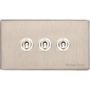 Windsor Range Satin Nickel Switches & Sockets, WN5 - 3 Gang Toggle Switch by Heritage Brass By M-Marcus