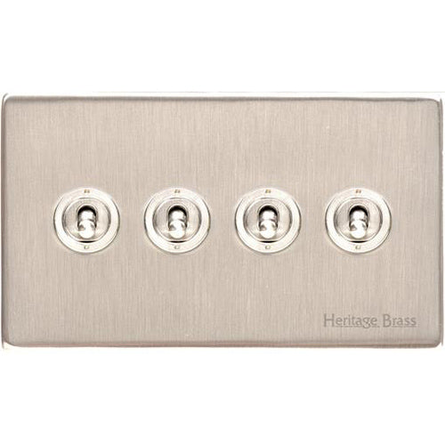Vintage Range Satin Nickel Switches & Sockets, X05 - 4 Gang Toggle Switch by Heritage Brass By M-Marcus