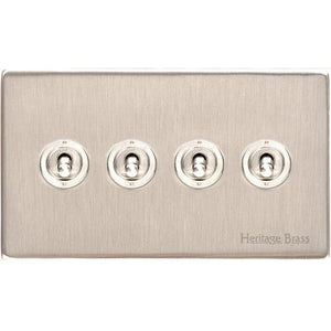 Windsor Range Satin Nickel Switches & Sockets, WN5 - 4 Gang Toggle Switch by Heritage Brass By M-Marcus