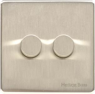 Heritage Brass Electrical, Vintage Range - Satin Nickel - 2 Gang Dimmer (250 watts), 2 Gang Dimmer (250 watts), 2 Gang Dimmer (250 watts), 2 Way Push On/Off Dimmer Switches