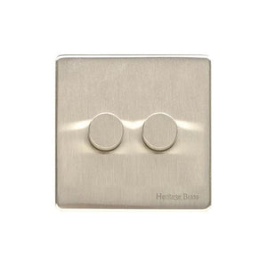 Windsor Range Satin Nickel Switches & Sockets, WN5 - 2 Gang TED Dimmer (Compatible with LED Lamps) by Heritage Brass By M-Marcus