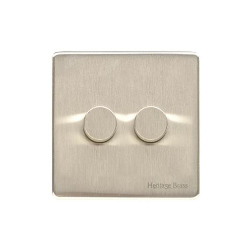 Windsor Range Satin Nickel Switches & Sockets, WN5 - 2 Gang TED Dimmer (Compatible with LED Lamps) by Heritage Brass By M-Marcus