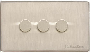 Heritage Brass Electrical, Vintage Range - Satin Nickel - 3 Gang Dimmer (400 watts), 3 Gang Dimmer (400 watts), 2 Way Push On/Off Dimmer Switches, 3 Gang Dimmer (400 watts)