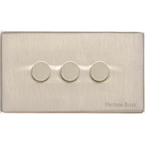 Windsor Range Satin Nickel Switches & Sockets, WN5 - 3 Gang TED Dimmer (Compatible with LED Lamps) by Heritage Brass By M-Marcus