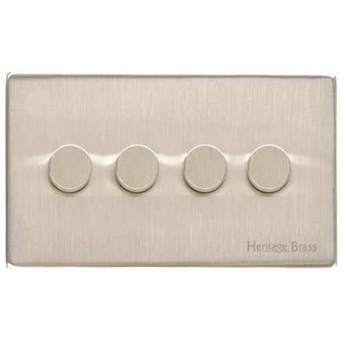 Vintage Range Satin Nickel Switches & Sockets, X05 - 4 Gang TED Dimmer (Compatible with LED Lamps) by Heritage Brass By M-Marcus