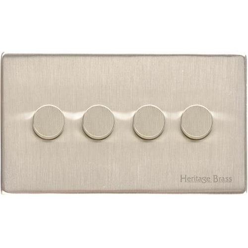 Vintage Range Satin Nickel Switches & Sockets, X05 - 4 Gang TED Dimmer (Compatible with LED Lamps) by Heritage Brass By M-Marcus