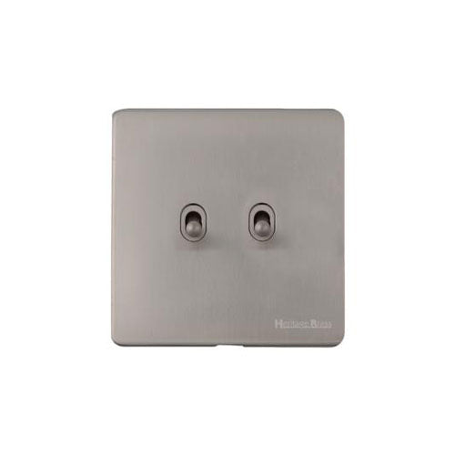 Windsor Range Satin Nickel Switches & Sockets, WN5 - 2 Gang Stockholm Toggle by Heritage Brass By M-Marcus