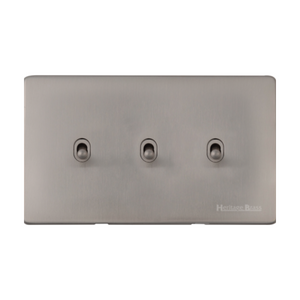 Vintage Range Satin Nickel Switches & Sockets, X05 - 3 Gang Stockholm Toggle by Heritage Brass By M-Marcus