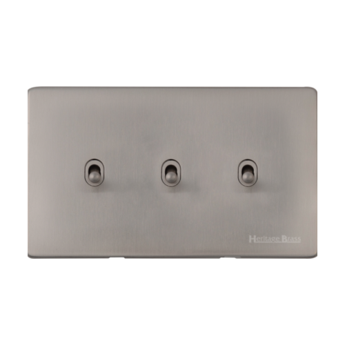 Vintage Range Satin Nickel Switches & Sockets, X05 - 3 Gang Stockholm Toggle by Heritage Brass By M-Marcus